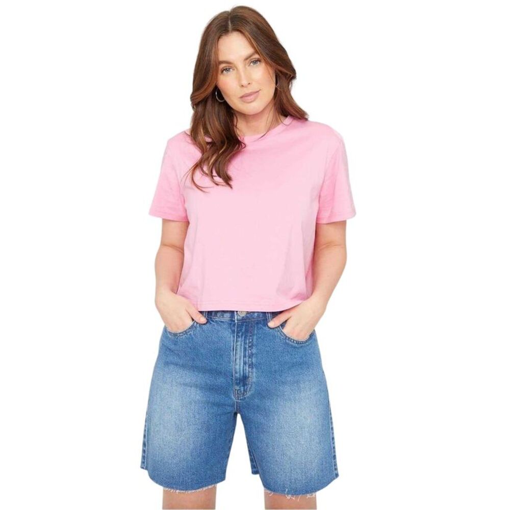 Be You Womens/Ladies Crew Neck Boxy Short-Sleeved Crop T-Shirt / Pink